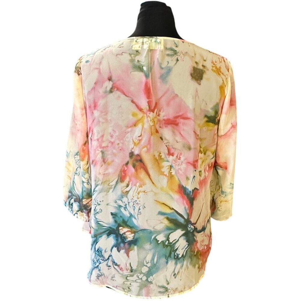 Chico’s Watercolor Floral Boho Blouse Crochet Lace Peasant Top Size L - Picture 4 of 9